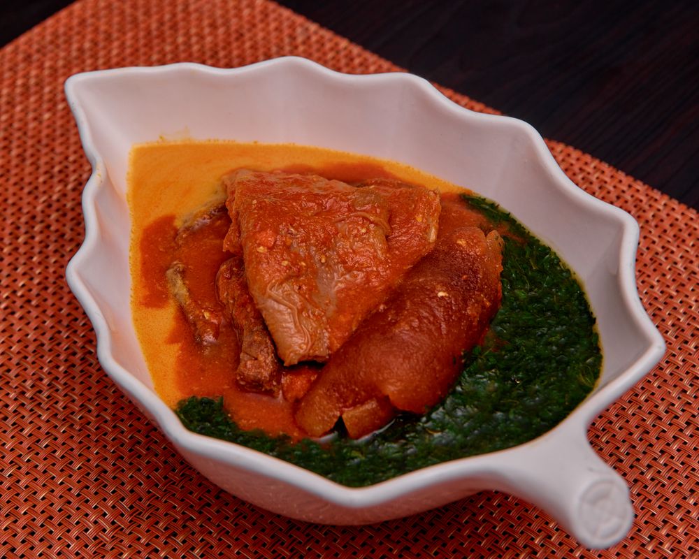 Afang vegetable soup with beef, a leafy West African soup.